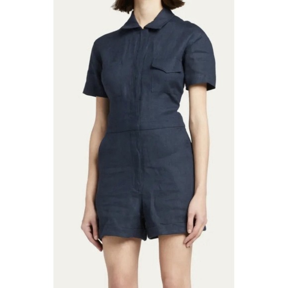 Rivet Utility Linen Dreamer Playsuit Short Romper Black Size XS Natural Workwear - Picture 9 of 9